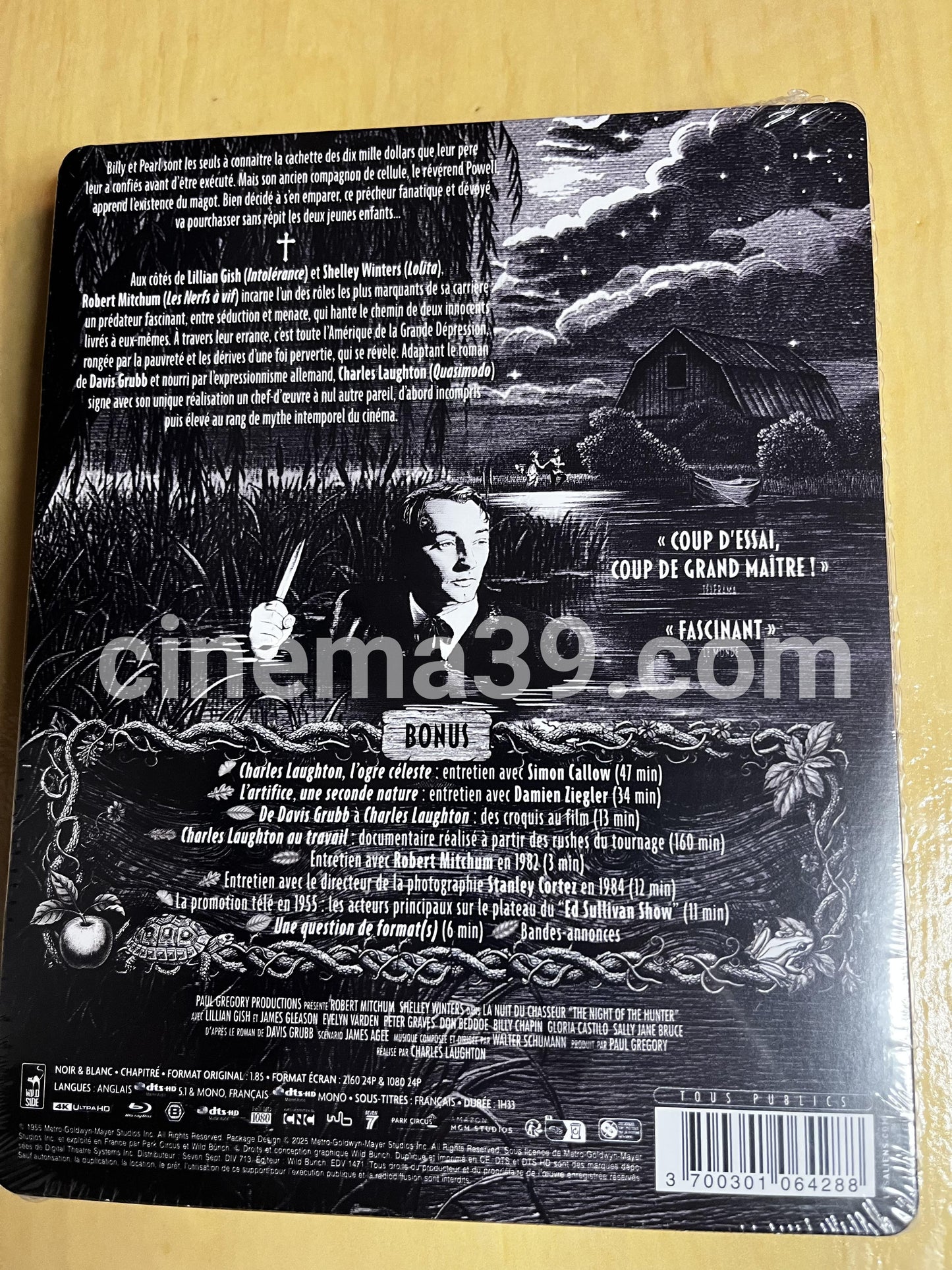 The Night of the Hunter Película 4K Steelbook + Blu-ray