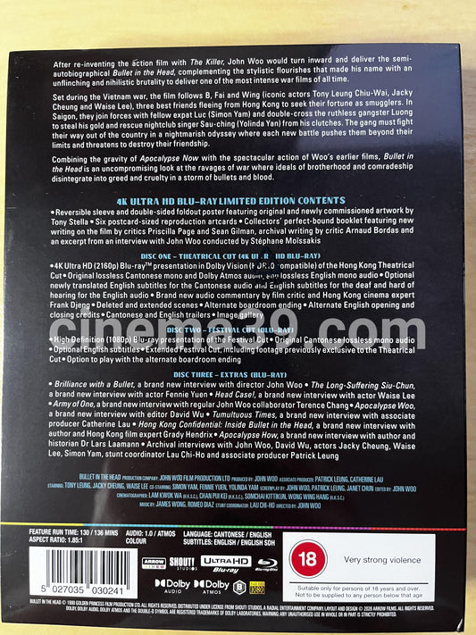 Bullet In The Head Película 4K + Blu-ray Arrow