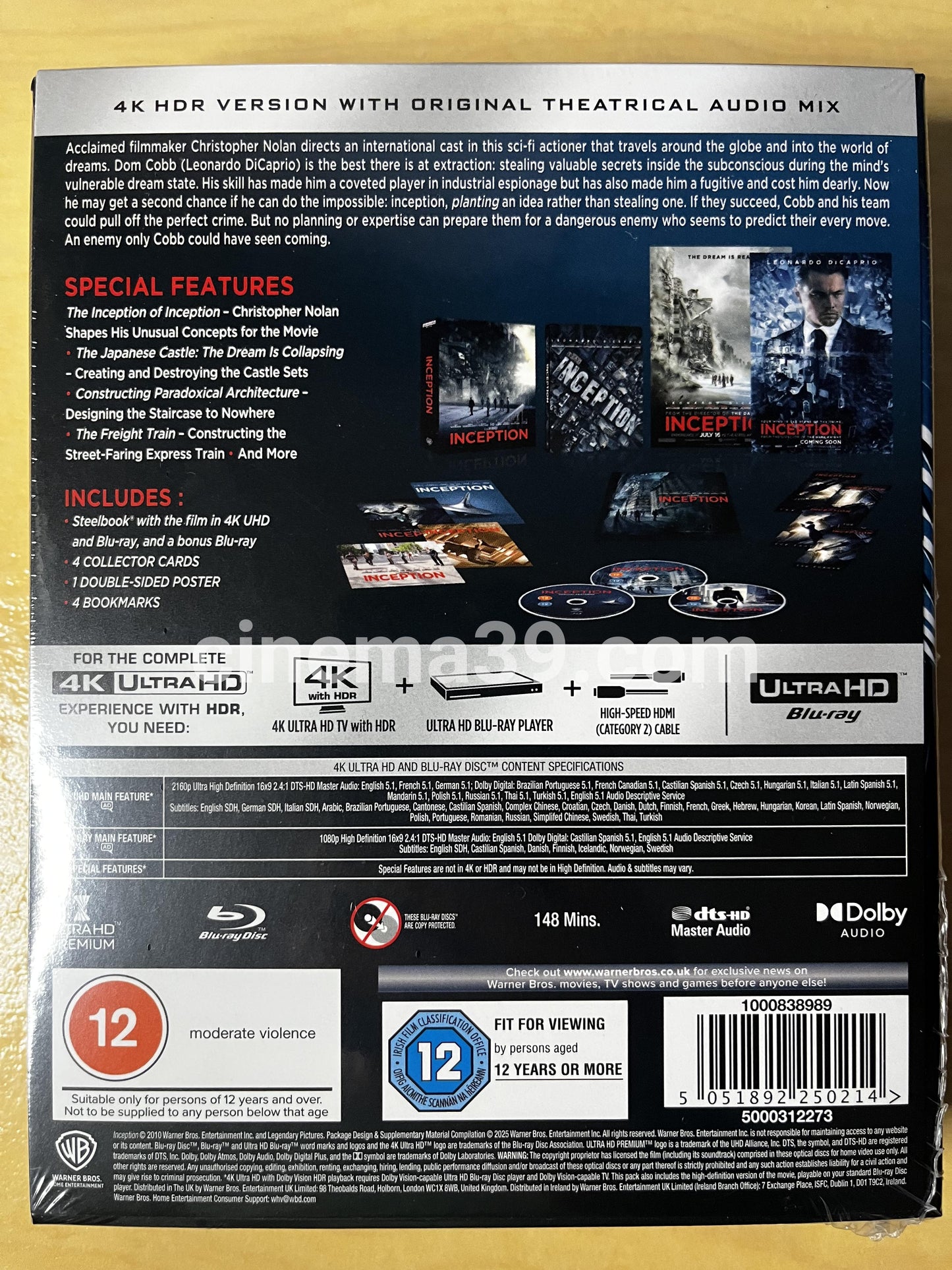 Inception Película 4K + Blu-ray Ultimate Collector Edition