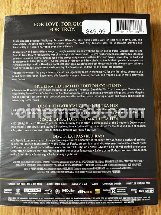 Troy Edición Limitada Película 4K UHD
