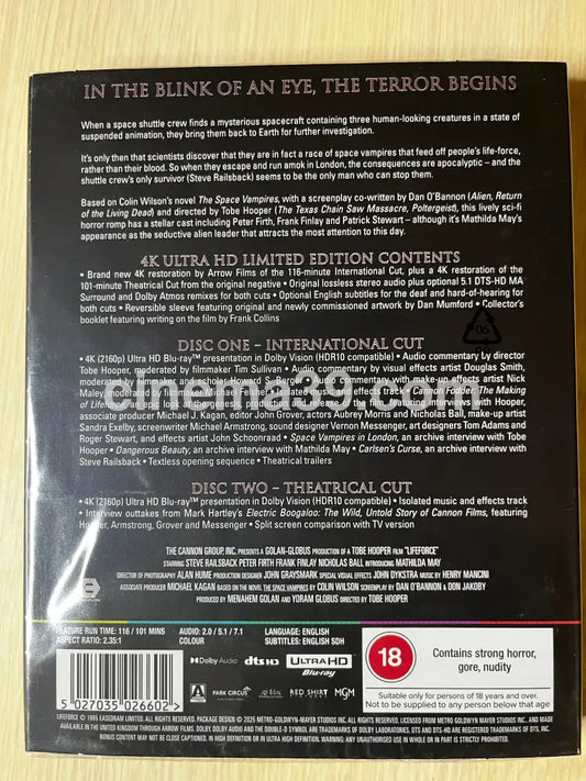 Lifeforce Película 4K Arrow Video UK 4K Limited Edition
