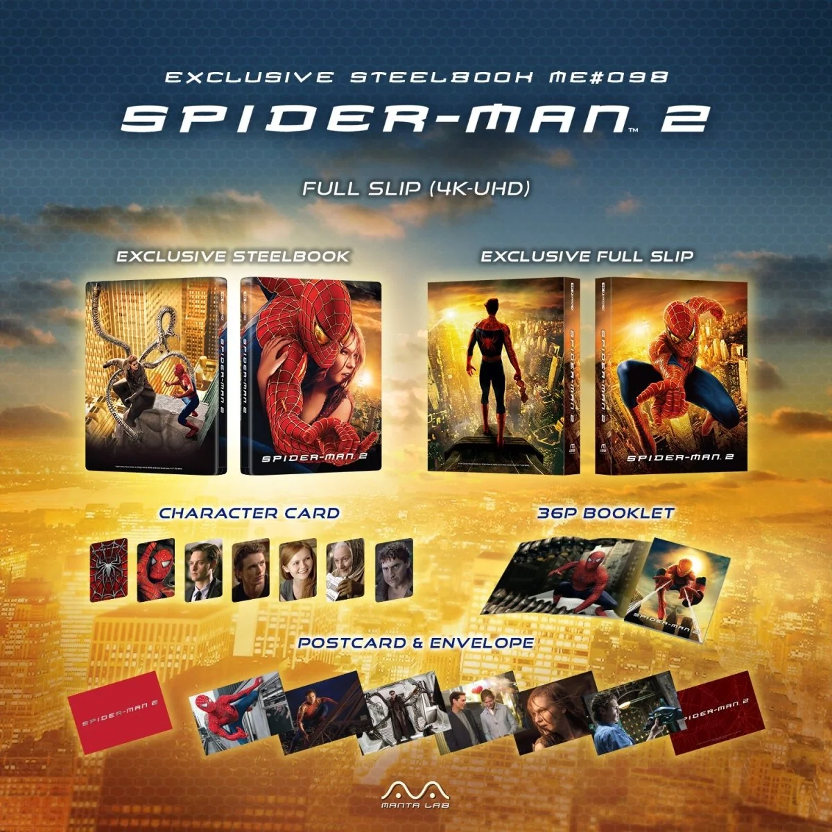 Spider-Man 2 Steelbook 4K UHD + Blu-ray Manta Lab Full Slip ME#98