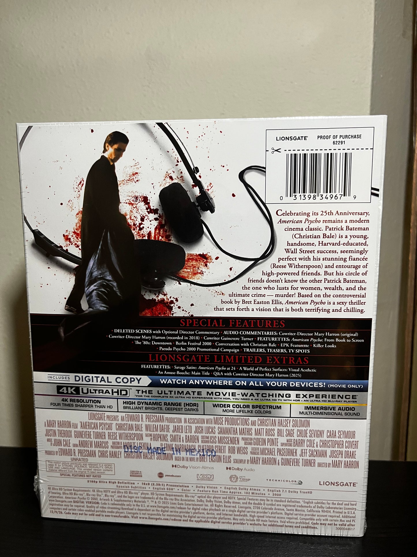 [Nuevo] American Psycho Edición de Aniversario Película 4K