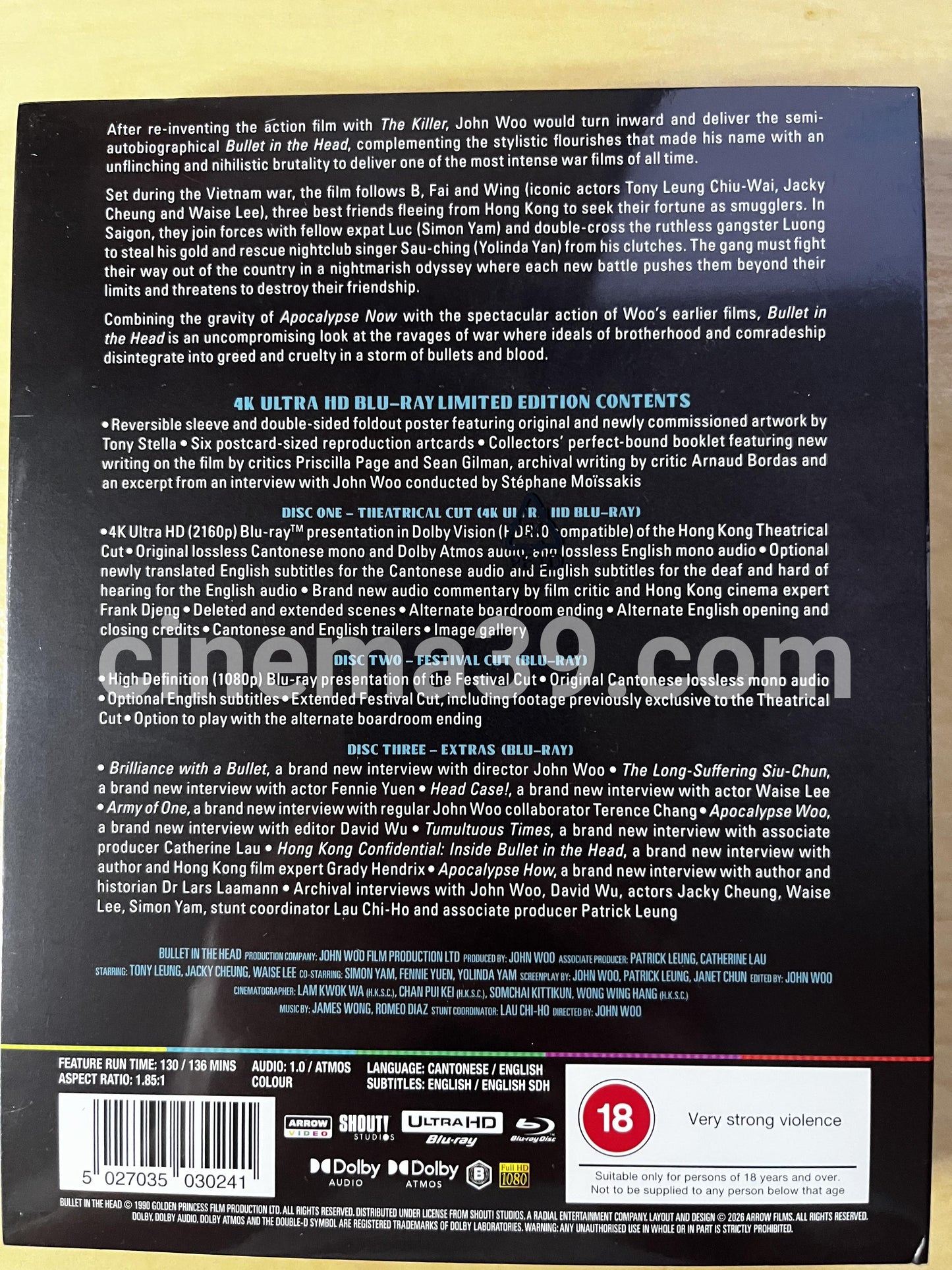 Bullet In The Head Película 4K + Blu-ray Arrow (Copy)