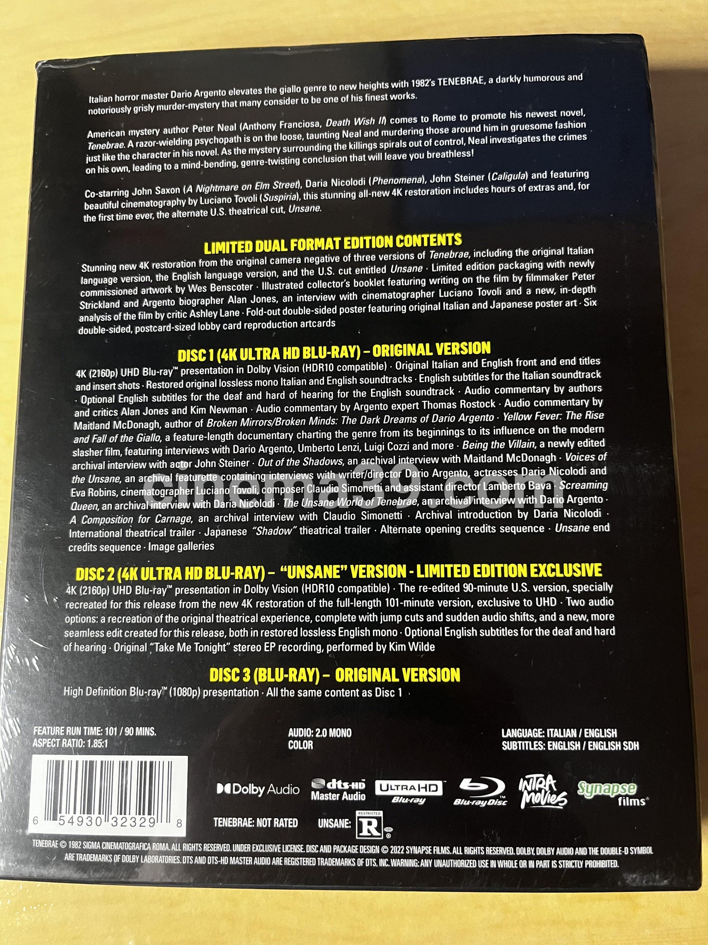 Tenebrae Película 4K + Blu-ray Edición Limitada 6000