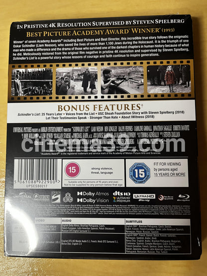 Schindler's List Edición Limitada Steelbook 4K UHD + Blu-Ray