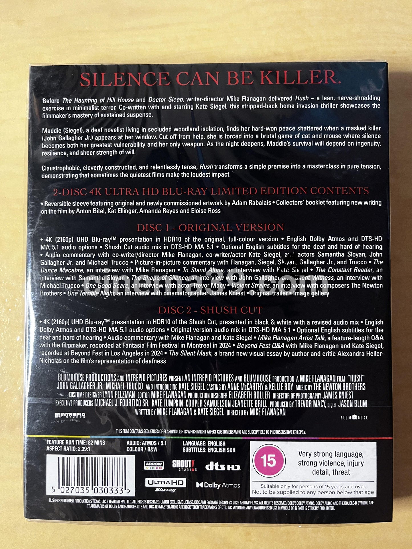 Hush Película 4K + Blu-ray Edición Limitada Arrow Video