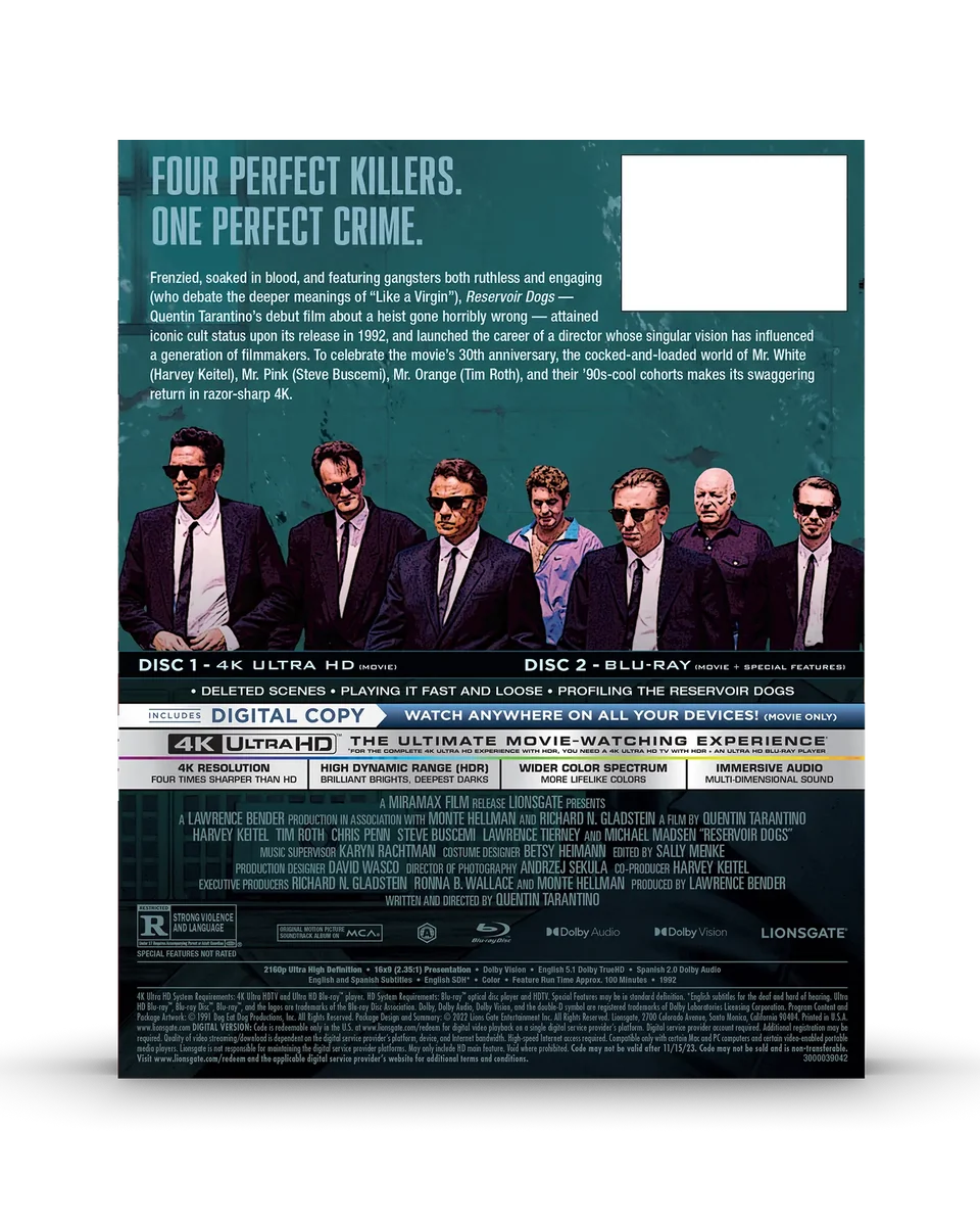 Reservoir Dogs Lionsgate 4K Ultra HD Blu-ray Steelbook