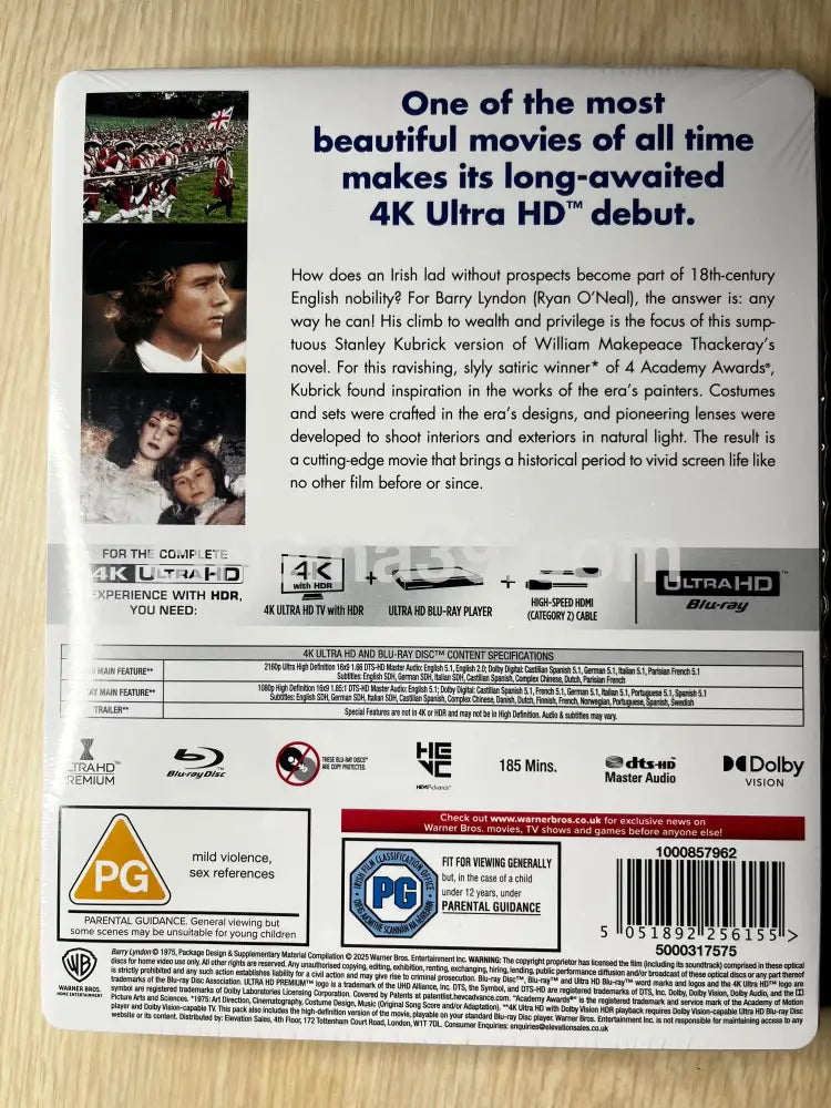 Barry Lyndon Película 4K Steelbook + Blu-ray Edición Limitada UK 4K Limited Edition
