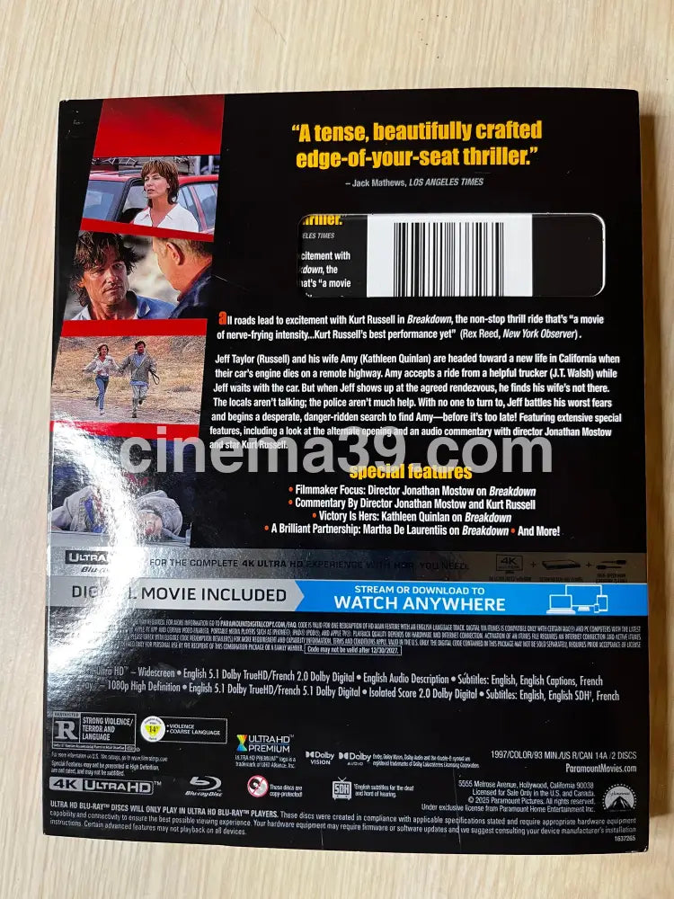 Breakdown Película 4K con slip +Blu-ray + Código Digital 4K