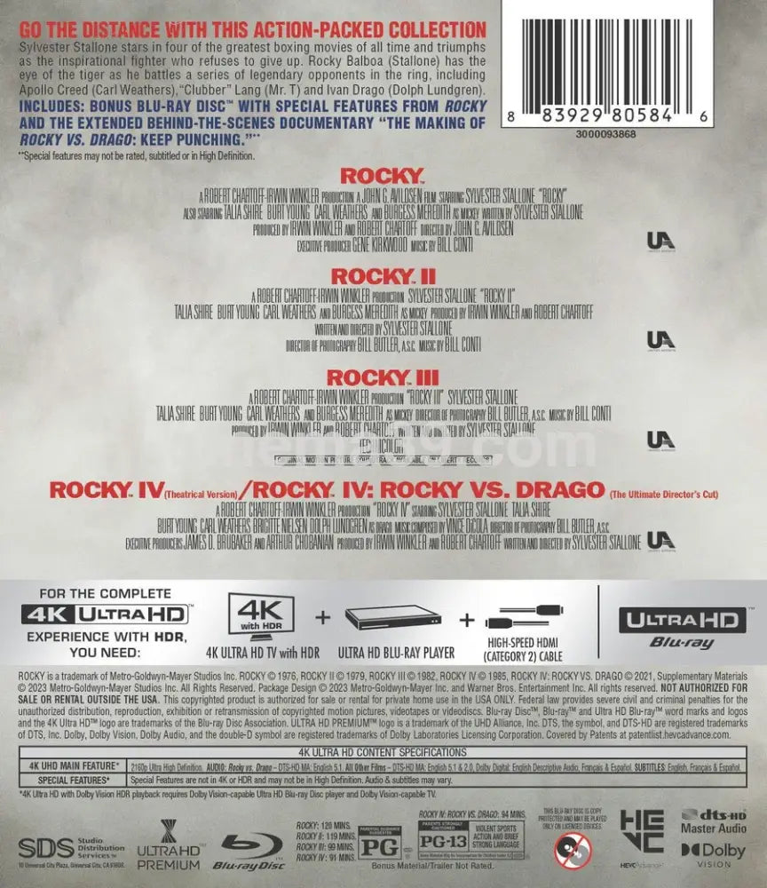 [Nuevo] Rocky: 4-Film The Knockout Collection Películas 4K 4K Antología