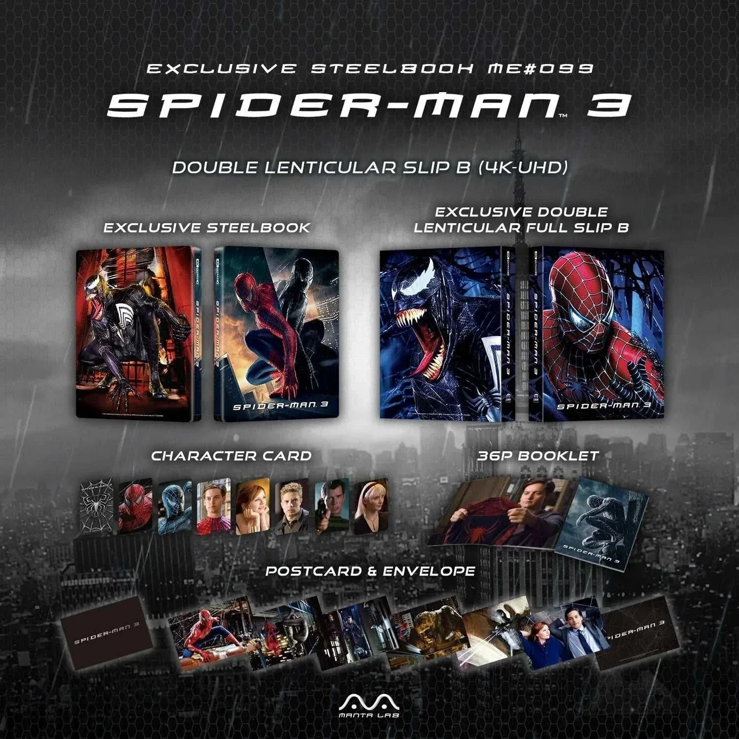 Spider-Man 3 (2007) DL B 4K Steelbook + Blu-Ray Manta Lab ME #99